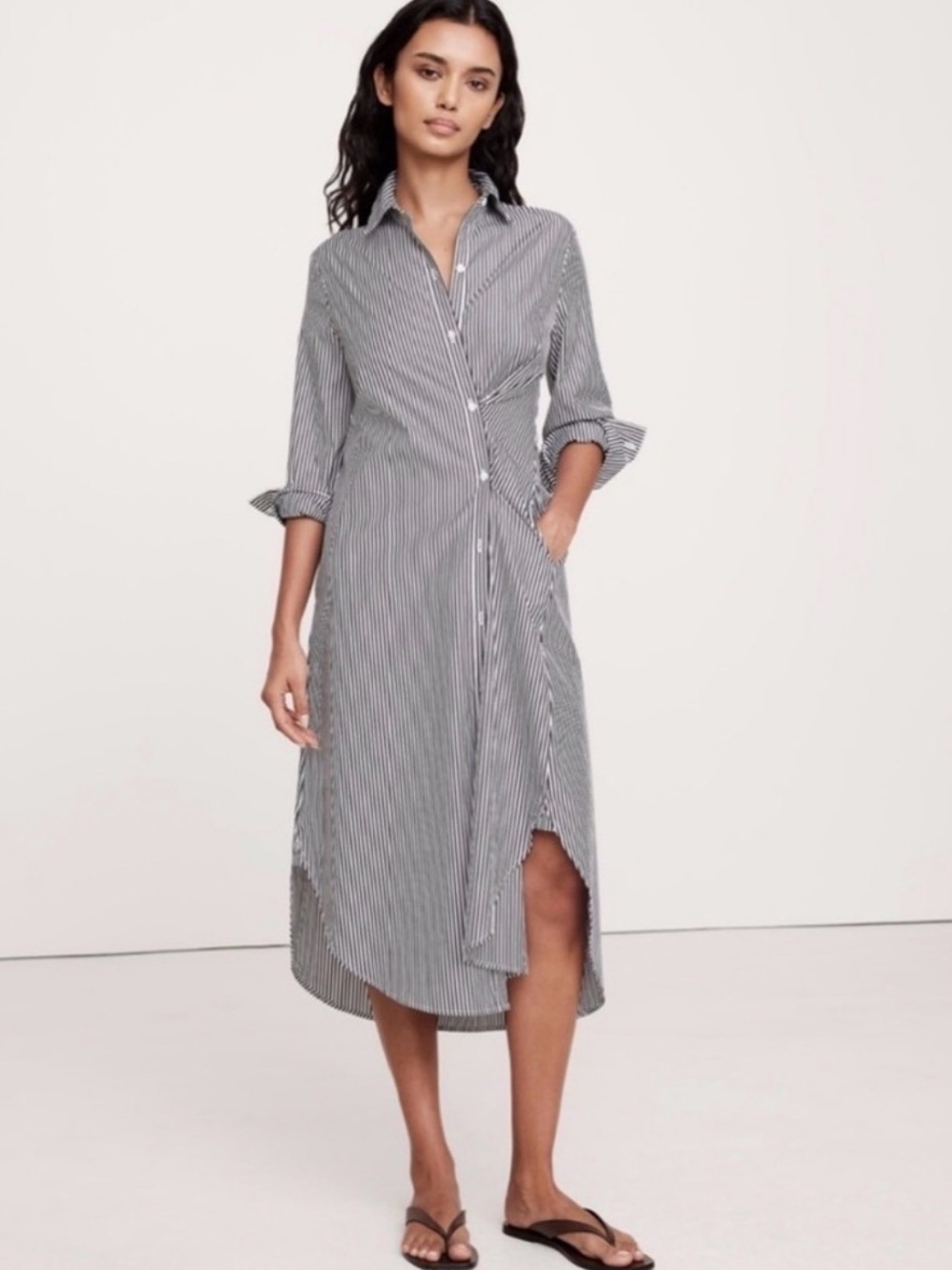 Banana Republic Black and White Striped High-Low Shirt Dress